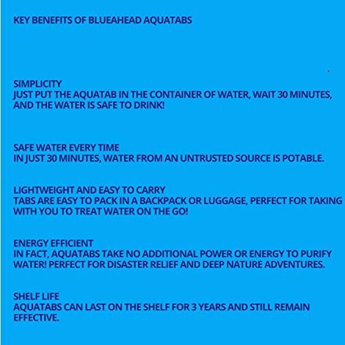 Aquatabs Blueahead - Pastillas de tratamiento de agua para purificación (100 x 8,5 g), color azul