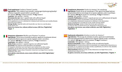 Arándano Rojo 400mg + Vitamina C 180 Cápsulas Vegetales - Vita World Farmacia Alemania