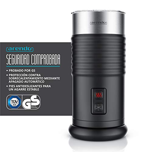 Arendo - Espumador de leche milkloud automático - Diseño inoxidable de pared doble - 2 botones para espumar en frío y en caliente - Superficie suave