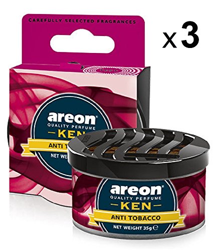 AREON Ken Ambientador Coche Aire Antitabaco Lata Debajo Asiento Olor Rojo 3D (Pack de 3)
