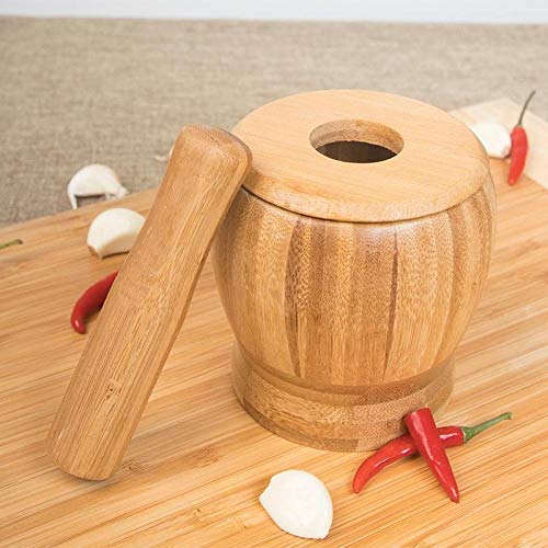 ARESAT Salt and Pepper Grinder Kit, Pestle Grinding Bowl Set, Bamboo Mortar and Pestle Base Bowl, Garlic Jar, Spice Pepper Grinder Tool, Environmentally Friendly, Suitable For Household Use