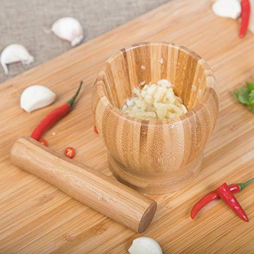 ARESAT Salt and Pepper Grinder Kit, Pestle Grinding Bowl Set, Bamboo Mortar and Pestle Base Bowl, Garlic Jar, Spice Pepper Grinder Tool, Environmentally Friendly, Suitable For Household Use