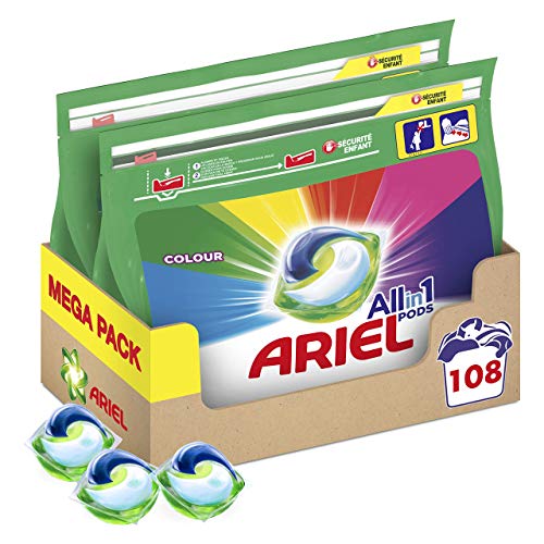 Ariel Allin1 Pods Color - Detergente en cápsulas para la lavadora, óptimo para mantener el color y brillo de tus prendas, 108 Lavados