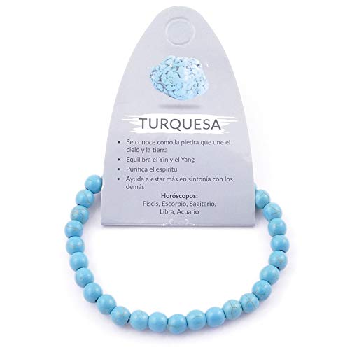ARITZI – Pulsera elástica con Bolitas de Piedras sintéticas con un diámetro de 6 mm - Turquesa