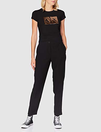 Armani Exchange Basic T-Shirt Logo On Bust Camiseta, Black with Gold, L para Mujer