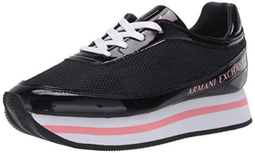 Armani Exchange Platform Sneakers, Zapatillas para Mujer, Negro (Black+White Logo 00002), 37 EU