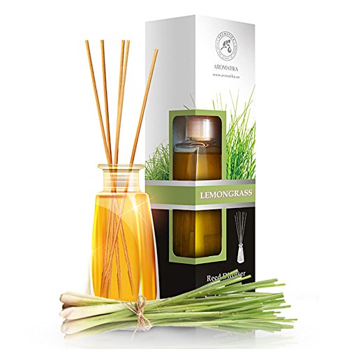 Aroma Difusor con Aceite de Lemongrass Natural 100ml - Fragancia Fresca y de Larga Duración - Set de Regalo de Difusor con 8 palitos de bambú - Mejor para Aromaterapia - SPA - Baño - Oficina