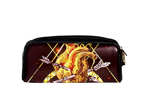 Arrow - Estuche de piel para lápices o bolígrafos, gran capacidad con piercing en forma de corazón, ideal para la escuela, universidad, bolsa de maquillaje