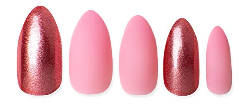 Art 2C - Kit de uñas postizas con pegamento fáciles de poner y quitar, 24 uñas decoradas, 10 tamaños, mate y rosa cromado (044)