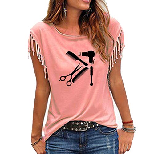 Arte del salón de Pelo Peinado Peluquería Tapas de la Camisa Divertida del algodón de Las Mujeres de Moda de la Manga de la Trompeta 3 S