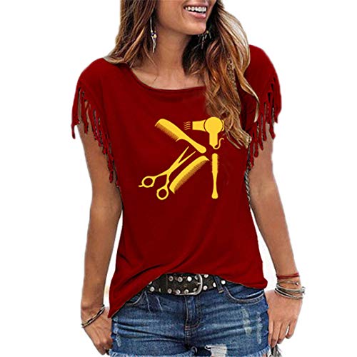 Arte del salón de Pelo Peinado Peluquería Tapas de la Camisa Divertida del algodón de Las Mujeres de Moda de la Manga de la Trompeta 3 S
