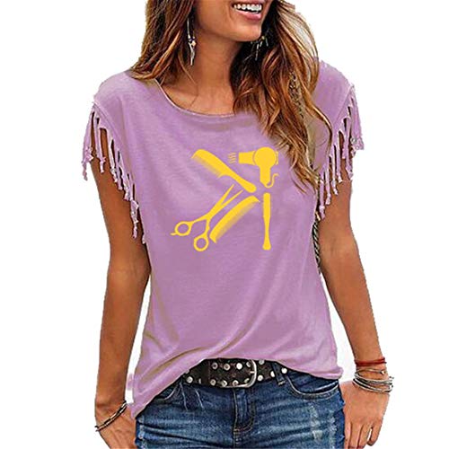 Arte del salón de Pelo Peinado Peluquería Tapas de la Camisa Divertida del algodón de Las Mujeres de Moda de la Manga de la Trompeta 3 S