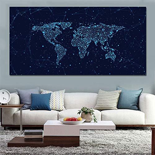 Arte Mapa del mundo Lienzo Pintura Azul Constelación Fondo Impresiones y carteles Cuadros abstractos Decoración para el hogar 70x140 CM SIN marco