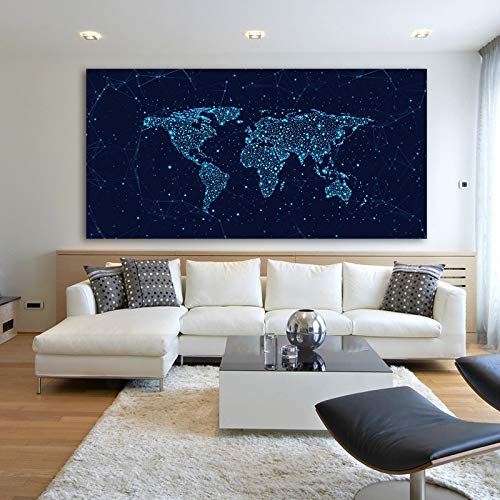 Arte Mapa del mundo Lienzo Pintura Azul Constelación Fondo Impresiones y carteles Cuadros abstractos Decoración para el hogar 70x140 CM SIN marco