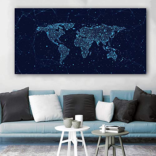 Arte Mapa del mundo Lienzo Pintura Azul Constelación Fondo Impresiones y carteles Cuadros abstractos Decoración para el hogar 70x140 CM SIN marco