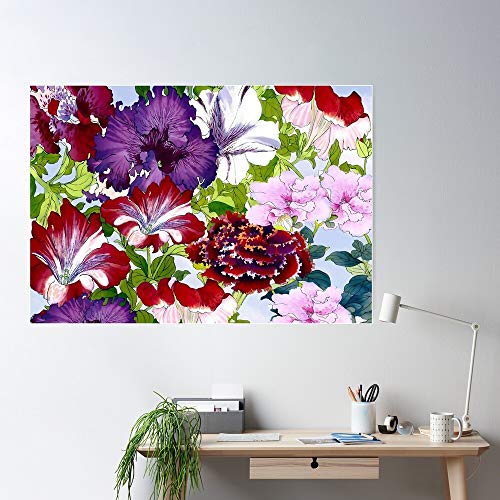 Artistry Asian 1900 Colorful Detailed Design Japanese Woodblock Cuts Prints Fragrant Oriental Floral Beautiful Art Flowers Brilliant Colors Petunia Regalo para la decoración del hogar Wall A