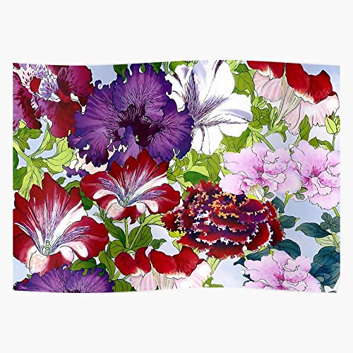 Artistry Asian 1900 Colorful Detailed Design Japanese Woodblock Cuts Prints Fragrant Oriental Floral Beautiful Art Flowers Brilliant Colors Petunia Regalo para la decoración del hogar Wall A
