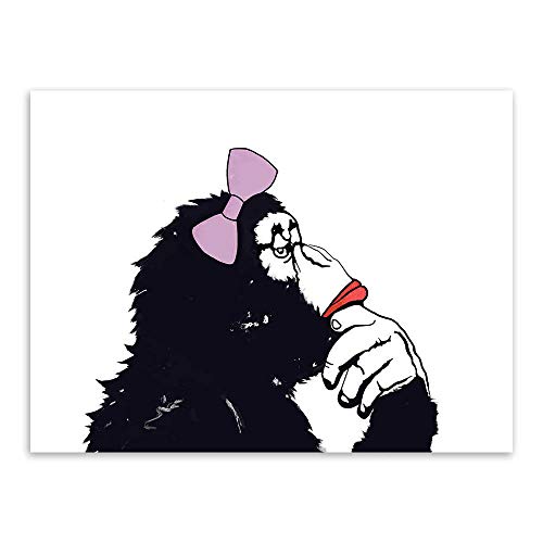 ArtWuDecor Moderno Negro Blanco Animales Gorila Pareja Pintura Lienzo Arte impresión Cartel Dibujos Animados Pared Arte Imagen para decoración del hogar 40x60cmx2 sin Marco