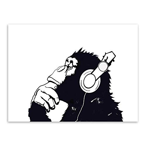 ArtWuDecor Moderno Negro Blanco Animales Gorila Pareja Pintura Lienzo Arte impresión Cartel Dibujos Animados Pared Arte Imagen para decoración del hogar 40x60cmx2 sin Marco