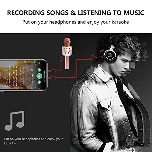 ASENTER Micrófono Inalámbrico Bluetooth Karaoke con luces LED,Infantil Portátil de mano Speaker Machine Birthday Home Party Compatible con Android/iOS/PC/AUX o Teléfono Inteligente (Oro Rosa)