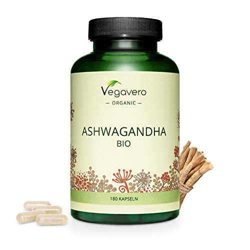 Ashwagandha Orgánica Vegavero® | La Dosis Más Alta: 1800 mg | 36 mg de Withanólidos | SIN ADITIVOS | Ansiedad + Estrés + Insomnio | 180 Cápsulas | Ashwaganda KSM-66 | Withania Somnifera