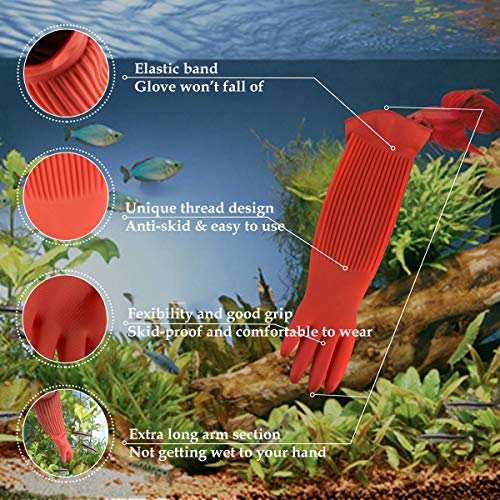 ASOCEA guantes de mantenimiento para acuario, impermeable, de látex, reutilizables, herramientas de limpieza, 1 par naranja