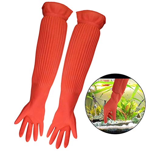 ASOCEA guantes de mantenimiento para acuario, impermeable, de látex, reutilizables, herramientas de limpieza, 1 par naranja