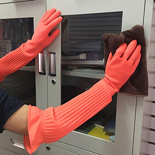 ASOCEA guantes de mantenimiento para acuario, impermeable, de látex, reutilizables, herramientas de limpieza, 1 par naranja