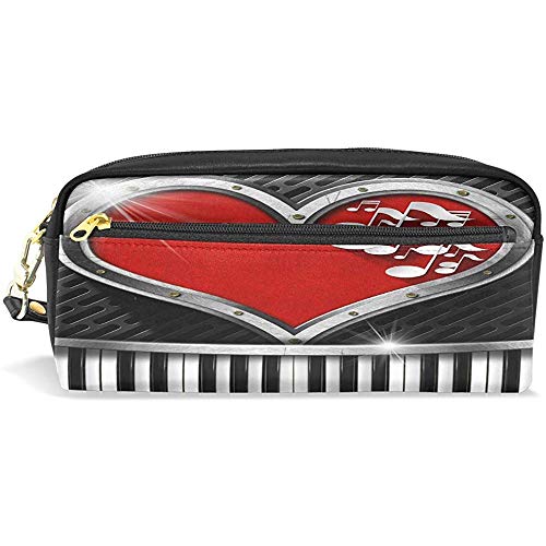 Astuccio per matite San Valentino Nota musicale Penna in pelle per pianoforte Astuccio per matita Astuccio per cerniera Trucco Borsa per cosmetici Borsa da viaggio per donne Adolescenti, 20X5,5X8,5 cm