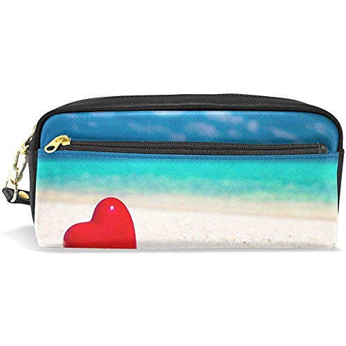 Astuccio per San Valentino Tropical Ocean Beach Penna in Pelle Astuccio per matita Astuccio per cerniera Trucco Borsa per cosmetici Borsa da viaggio per Donne Adolescenti, 20X5,5X8,5 cm