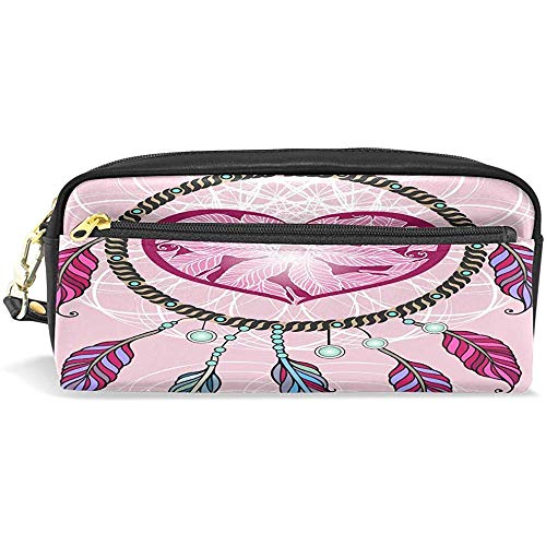 Astuccio per valigie Valentine Tribal Etnico Dreamcatcher Penna in Pelle Astuccio per matite Astuccio con cerniera Trucco Trucco Borsa da viaggio per Donna Adolescenti, 20X5,5X8,5 cm