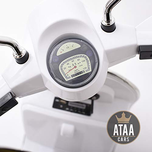 ATAA Vespa clásica Oficial 12v Licencia Piaggio - Blanco Moto eléctrica para niños hasta 7 años. Batería 12v Coche electrico niños