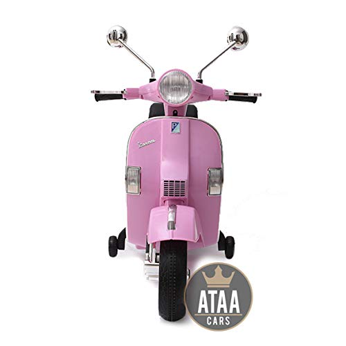 ATAA Vespa clásica Oficial 12v Licencia Piaggio - Rosa - Moto eléctrica para niños hasta 7 años. Batería 12v portamaletas de Regalo