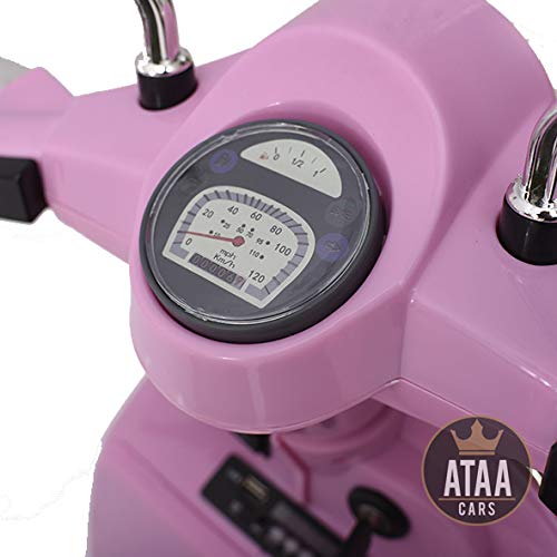 ATAA Vespa clásica Oficial 12v Licencia Piaggio - Rosa - Moto eléctrica para niños hasta 7 años. Batería 12v portamaletas de Regalo