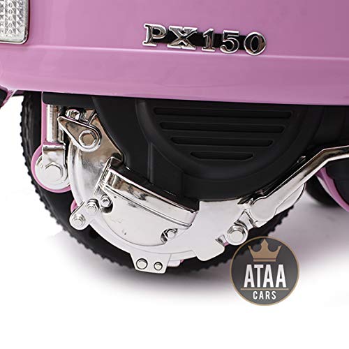 ATAA Vespa clásica Oficial 12v Licencia Piaggio - Rosa - Moto eléctrica para niños hasta 7 años. Batería 12v portamaletas de Regalo
