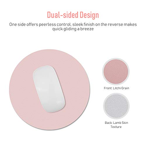 AtailorBird Alfombrilla Ratón Ordenador de Cuero Diámetro 220 mm, Impermeable y Antideslizante para Gaming Oficina Casa Colegio Escritorio Universal Doble Cara, Rosa-Plata
