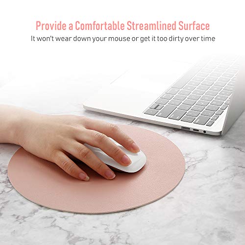 AtailorBird Alfombrilla Ratón Ordenador de Cuero Diámetro 220 mm, Impermeable y Antideslizante para Gaming Oficina Casa Colegio Escritorio Universal Doble Cara, Rosa-Plata