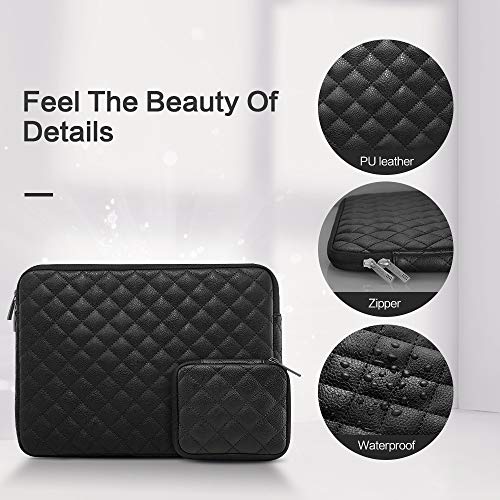 AtailorBird Funda Ordenador Portátil 13-13,3" Cuero de PU Impermeable Estilo Diamante Funda Protectora Portátil con Bolsita para Accesorios - Negro