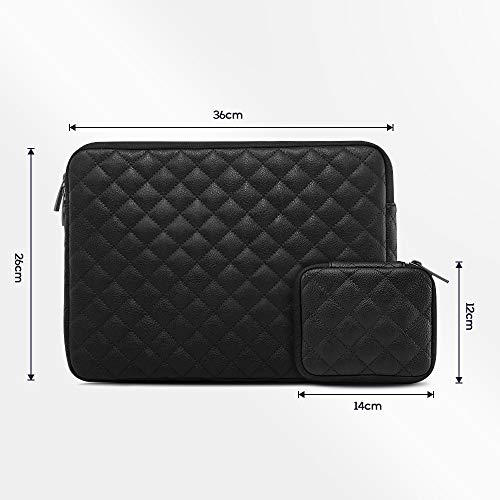 AtailorBird Funda Ordenador Portátil 13-13,3" Cuero de PU Impermeable Estilo Diamante Funda Protectora Portátil con Bolsita para Accesorios - Negro