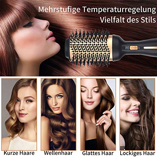 ATCRINICT Cepillo de Aire Caliente, 4 en 1 Secador Moldeador Rizador y Plancha Un-paso Cepillo Secador de Pelo & Voluminizador, Iones Negativos Reducir Cabello Rizado y Estático