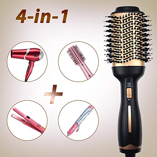 ATCRINICT Cepillo de Aire Caliente, 4 en 1 Secador Moldeador Rizador y Plancha Un-paso Cepillo Secador de Pelo & Voluminizador, Iones Negativos Reducir Cabello Rizado y Estático