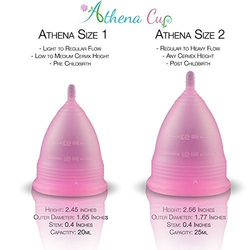 Athena Copa Menstrual – La copa menstrual más recomendada - Incluye una bolsa de regalo - Talla 1, Rosa transparente - ¡Ausencia de pérdidas garantizada!