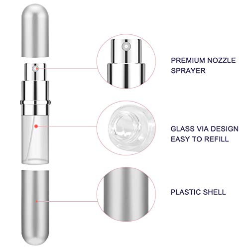 Atomizador Perfume 5pcs Pulverizador de Perfume Botella de Perfume Bomba Recargable Dosificador de Perfume de Viaje Spray Atomizador Bolso con Embudo