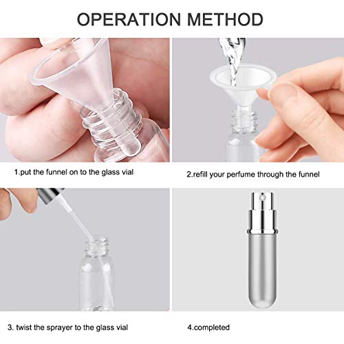 Atomizador Perfume 5pcs Pulverizador de Perfume Botella de Perfume Bomba Recargable Dosificador de Perfume de Viaje Spray Atomizador Bolso con Embudo