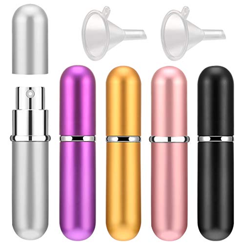 Atomizador Perfume 5pcs Pulverizador de Perfume Botella de Perfume Bomba Recargable Dosificador de Perfume de Viaje Spray Atomizador Bolso con Embudo