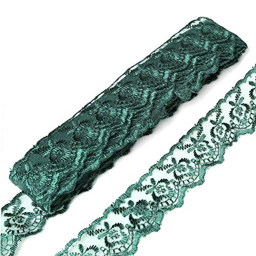 AUBERSIT Tela de encaje verde oscuro de 40 mm, cinta de adorno de encaje neto bordado artesanías ,green，10yards