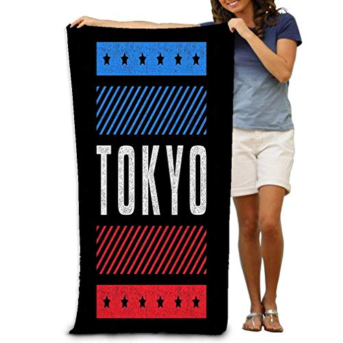 Aubrdon Toalla de baño Toalla de Playa 130X80Cm Colorido Colorido Tema Retro Tokio Estilizado Vintage Tipografía Banner Flyer
