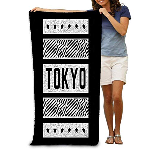 Aubrdon Toalla de baño Toalla de Playa 130X80Cm Vintage Vintage Theme Tokio Estilizado Retro Blanco Tipografía Flyer Postal