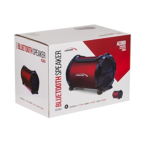 Audiocore Altavoz portátil bazuca Bluetooth, subwoofer FM, Tarjeta microSD, (AC880), Compatible Smartphones tabletas, Uso Exterior Resistente a Salpicaduras de Agua o Ducha