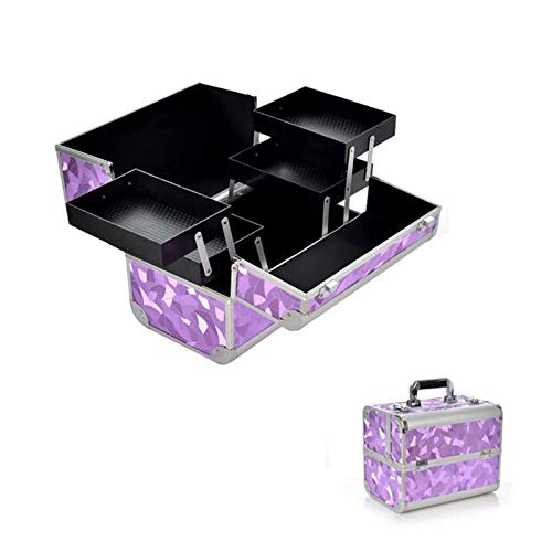 AUFUN Beauty Case Maletín para Maquillaje con 2 Cerraduras Estuche de Aluminio 320 * 210 * 260mm, Estuche de Cosméticos - 17L, Morado